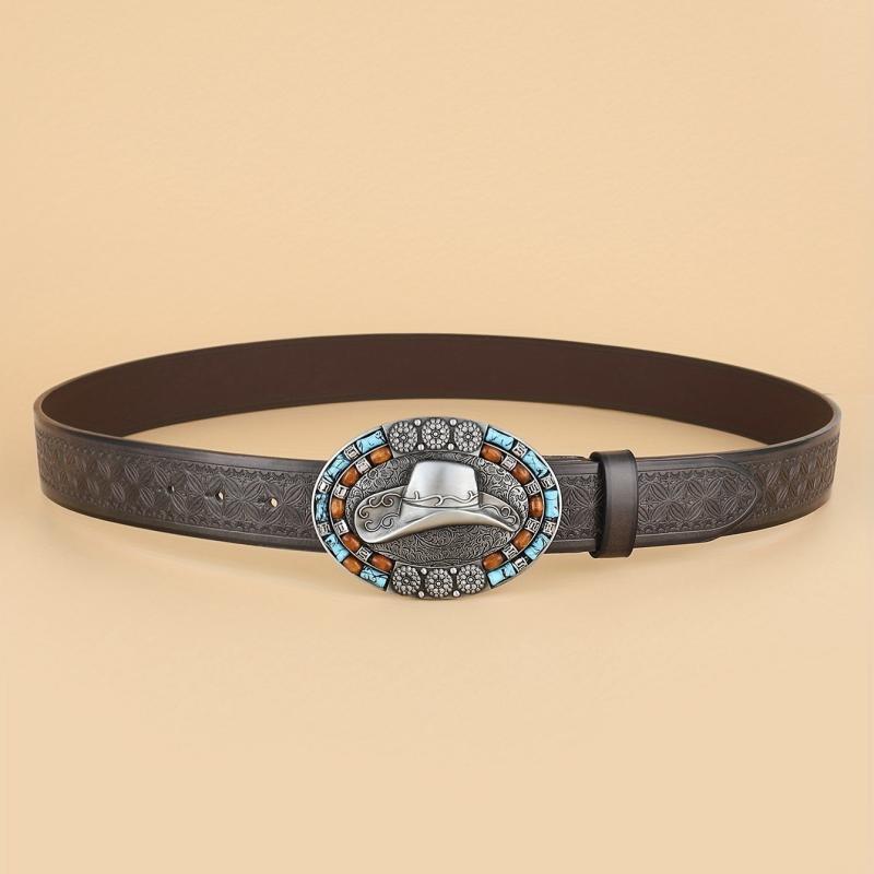 Men's Casual Western Cowboy Hat Pattern Belt Retro Accessory