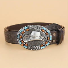 Men's Casual Western Cowboy Hat Pattern Belt Retro Accessory