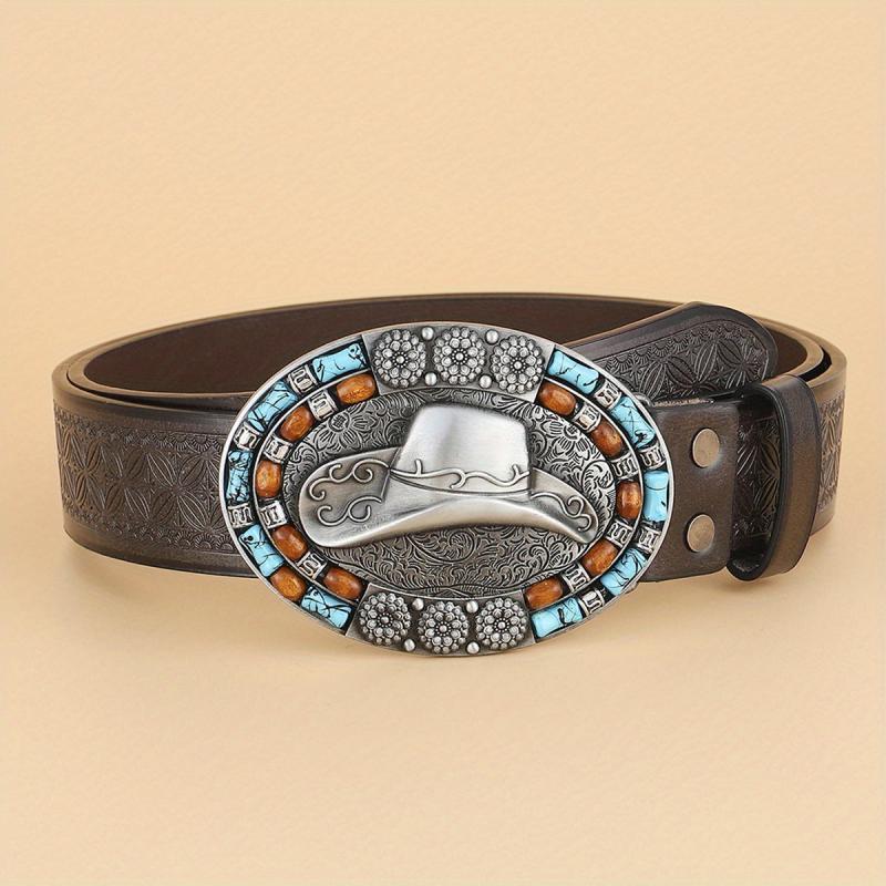 Men's Casual Western Cowboy Hat Pattern Belt Retro Accessory