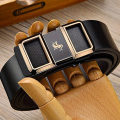 Men's Smooth Buckle PU Leather Belt for Business Travel Dressing