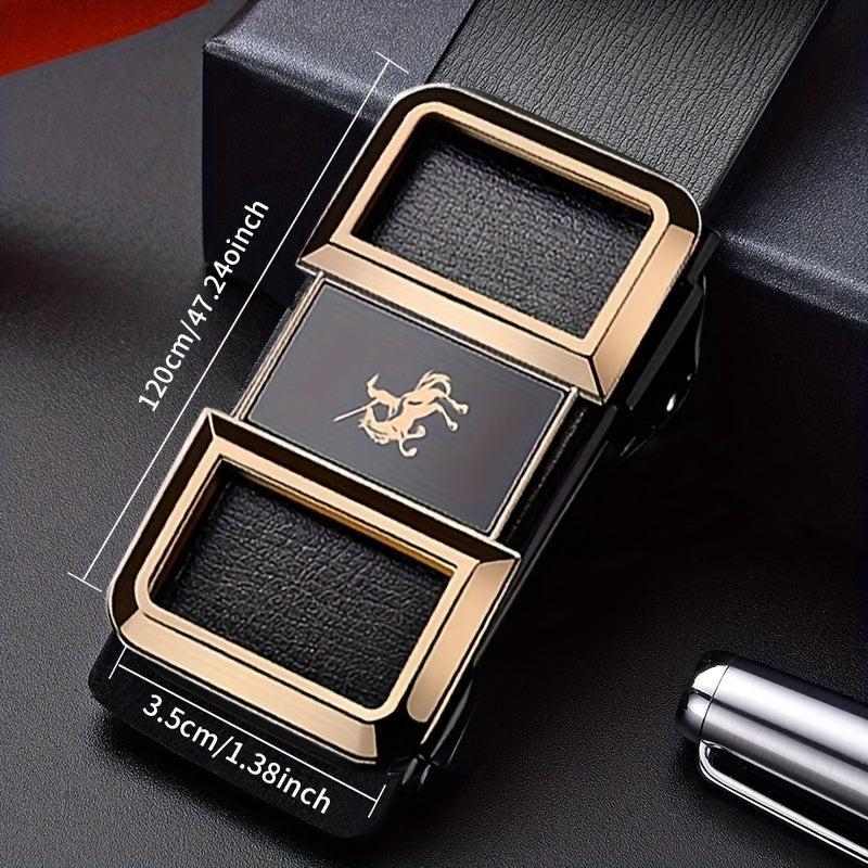Men's Smooth Buckle PU Leather Belt for Business Travel Dressing