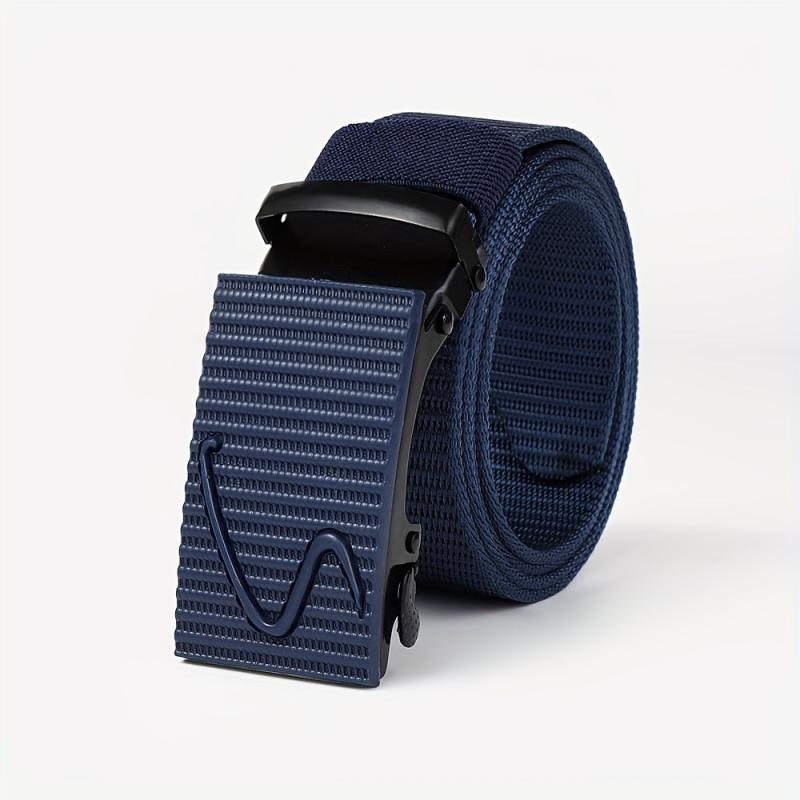 Men's Stripe Pattern Nylon Webbing Belt with Auto Slip Buckle