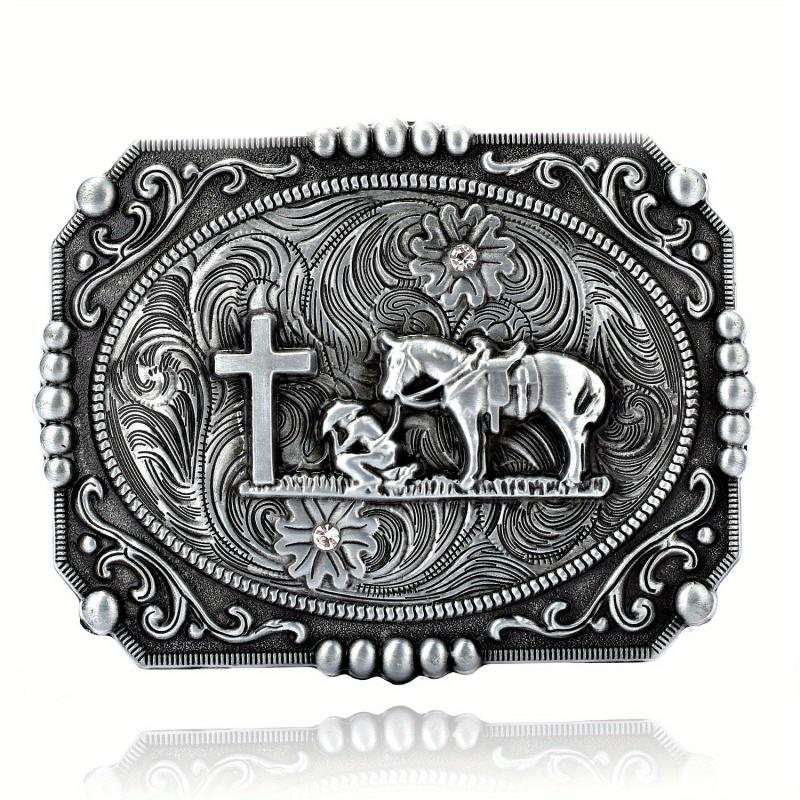 Vintage Western Cowboy Belt Buckle Cross Horse Novelty Belt Buckle