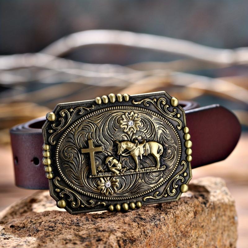 Vintage Western Cowboy Belt Buckle Cross Horse Novelty Belt Buckle