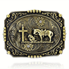 Vintage Western Cowboy Belt Buckle Cross Horse Novelty Belt Buckle