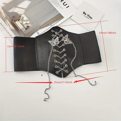 Wide Palace Style Waistband Corset Belt with Bow Chain