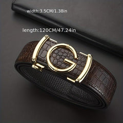 Crocodile Pattern Leather Belt Cowhide Belt Sliding Buckle