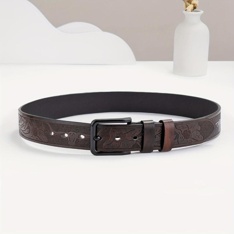 Embossed Leather Belt Casual Waistband For Men