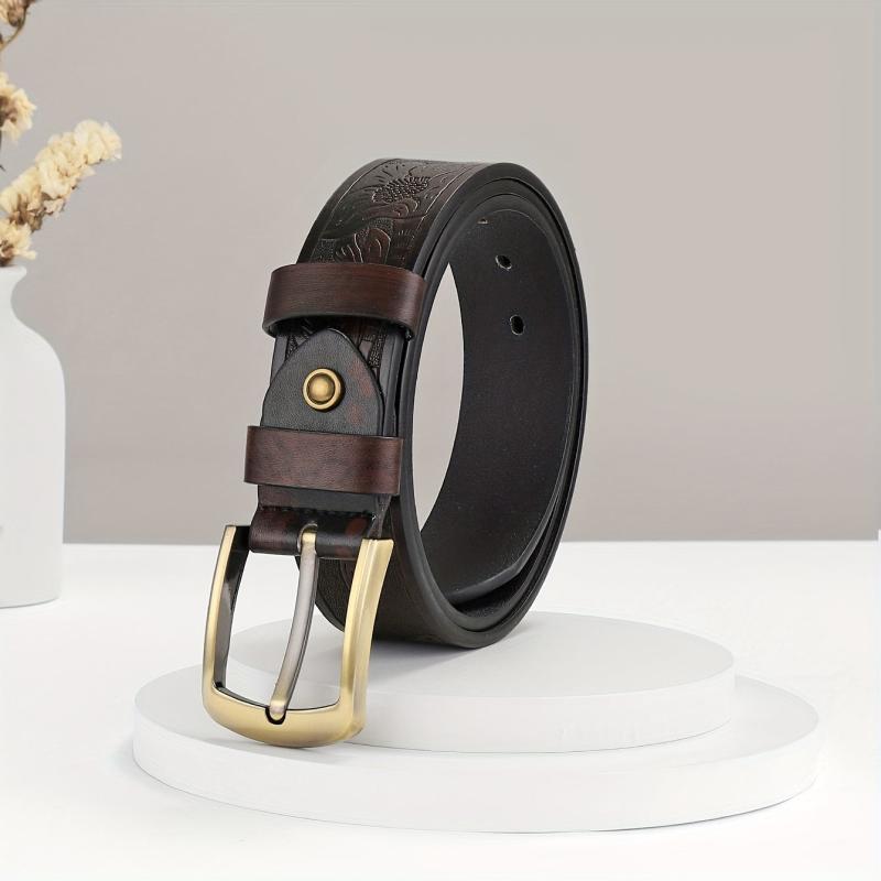 Embossed Leather Belt Vintage Casual Belt For Men