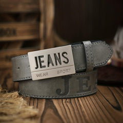 Vintage Letter Shape Pattern Buckle PU Leather Belt for Men