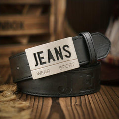 Vintage Letter Shape Pattern Buckle PU Leather Belt for Men