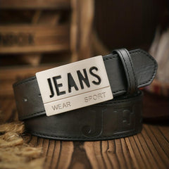 Vintage Letter Shape Pattern Buckle PU Leather Belt for Men