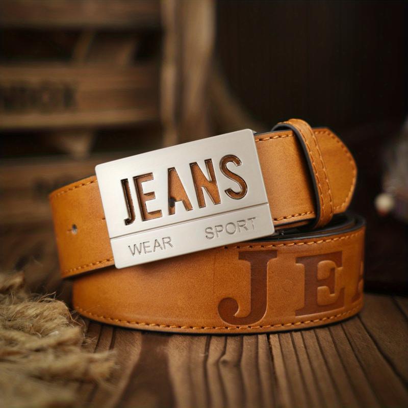 Vintage Letter Shape Pattern Buckle PU Leather Belt for Men