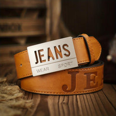Vintage Letter Shape Pattern Buckle PU Leather Belt for Men