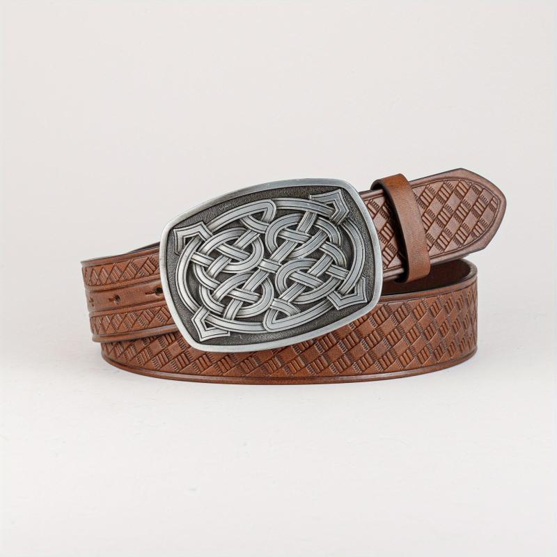Men's Retro Pattern Buckle Belt PU Leather Decorative Accessories