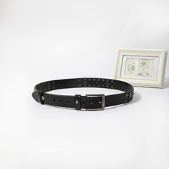 Vintage Rhombus Pattern Studded Leather Belt - Hip Hop Punk Style