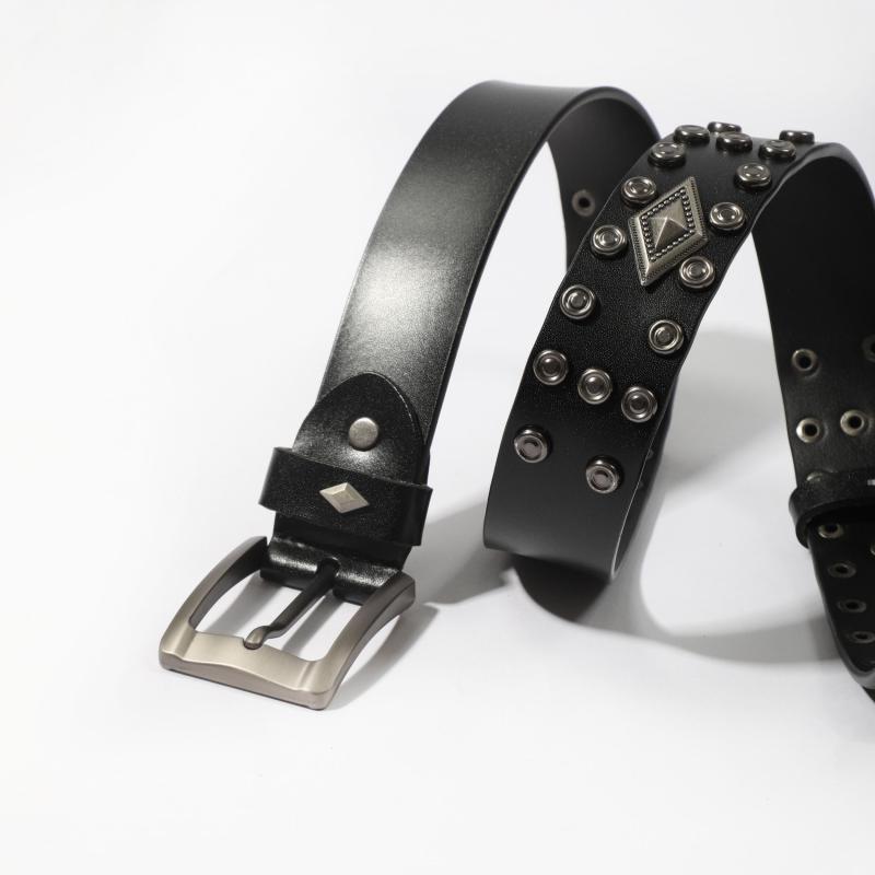 Vintage Rhombus Pattern Studded Leather Belt - Hip Hop Punk Style