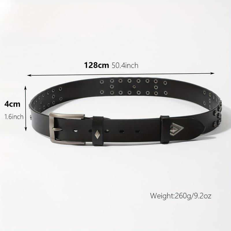 Vintage Rhombus Pattern Studded Leather Belt - Hip Hop Punk Style