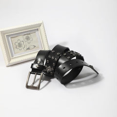 Vintage Rhombus Pattern Studded Leather Belt - Hip Hop Punk Style