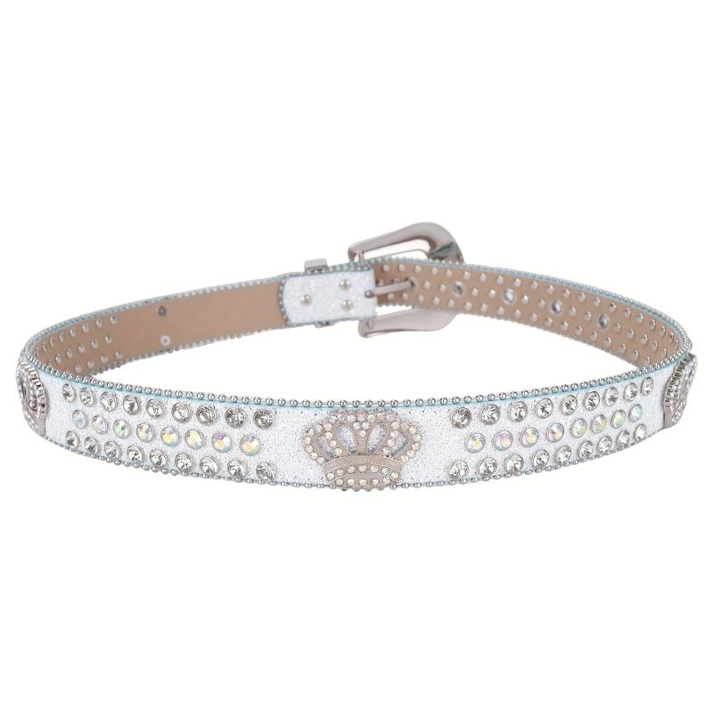 Crown Rhinestone PU Leather Belt Western Cowboy Crown Belt