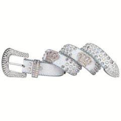 Crown Rhinestone PU Leather Belt Western Cowboy Crown Belt
