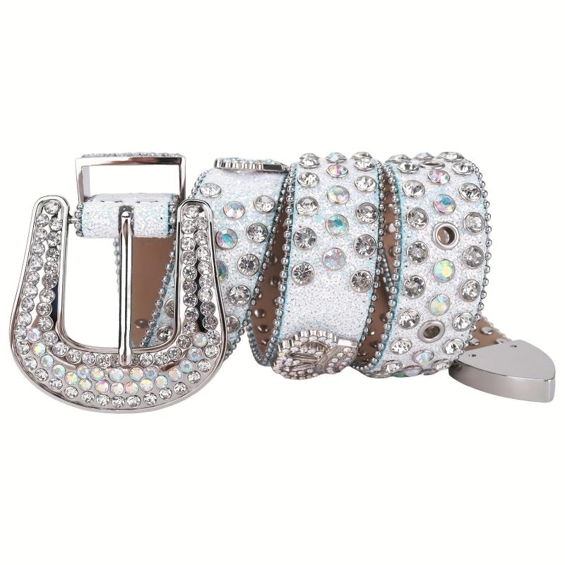 Crown Rhinestone PU Leather Belt Western Cowboy Crown Belt