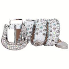 Crown Rhinestone PU Leather Belt Western Cowboy Crown Belt