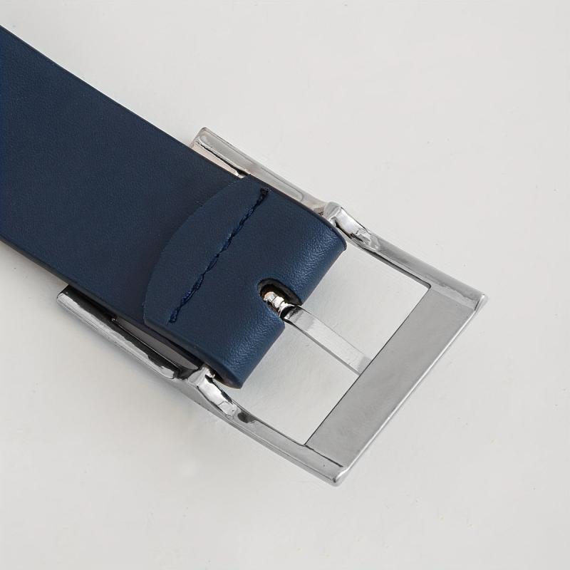 Men's Navy Casual Leather Belt with Pin Buckle