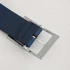Men's Navy Casual Leather Belt with Pin Buckle