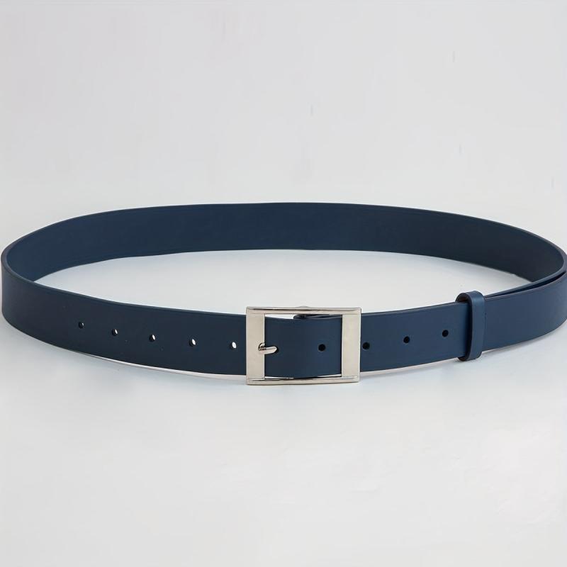 Men's Navy Casual Leather Belt with Pin Buckle