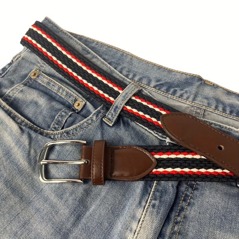Men's Braid Stretch Belt Pin Buckle Casual Elastic Belt for Jeans