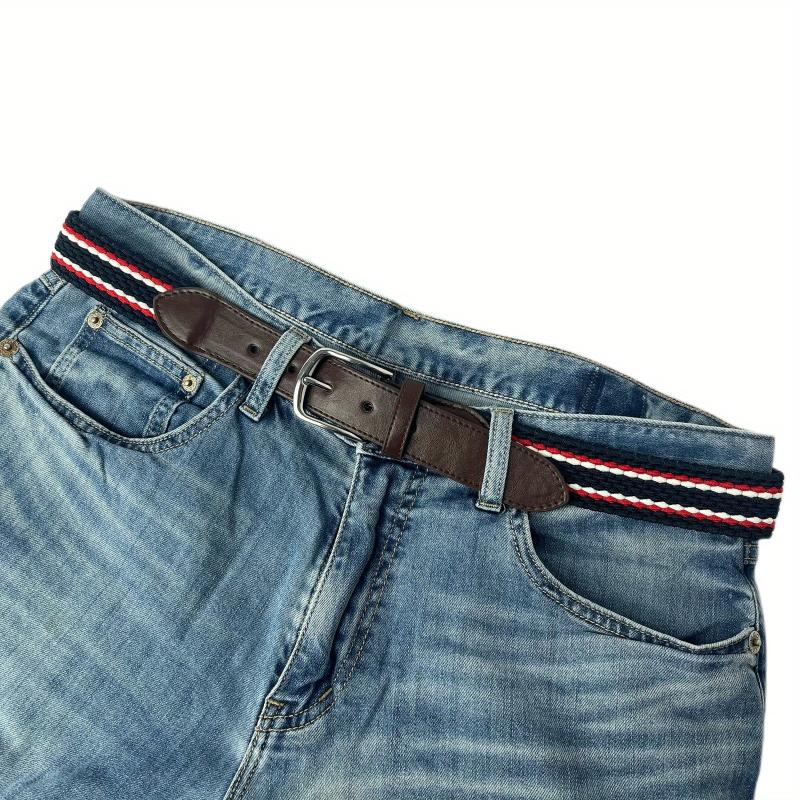 Men's Braid Stretch Belt Pin Buckle Casual Elastic Belt for Jeans
