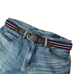 Men's Braid Stretch Belt Pin Buckle Casual Elastic Belt for Jeans