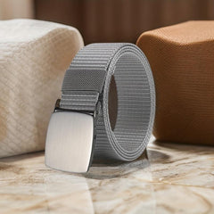 Men's Grey Military Webbing Canvas Waist Belt for Outdoor Sport