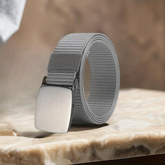 Men's Grey Military Webbing Canvas Waist Belt for Outdoor Sport