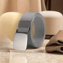 Men's Grey Military Webbing Canvas Waist Belt for Outdoor Sport