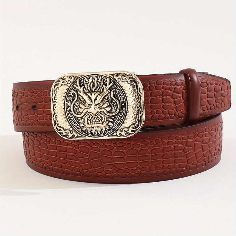 Men's Lion Pattern Buckle Belt Adjustable Belt
