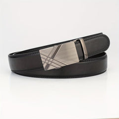 Silver Gray Glossy Auto Buckle Belt Casual Business Men's Belt