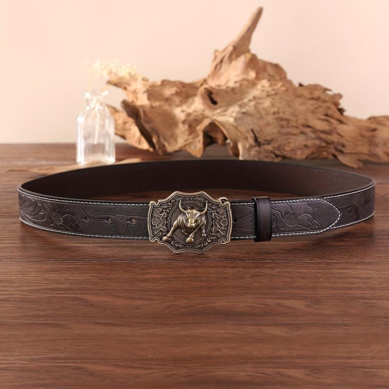Embossed PU Leather Retro Western Cowboy Belt