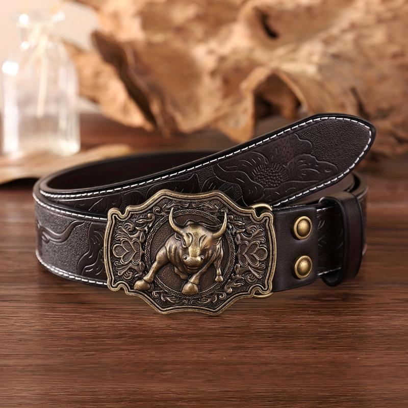 Embossed PU Leather Retro Western Cowboy Belt