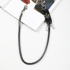 Men's Retro Metal Leaf Leather Card Plaid Waist Chain Pants Chain
