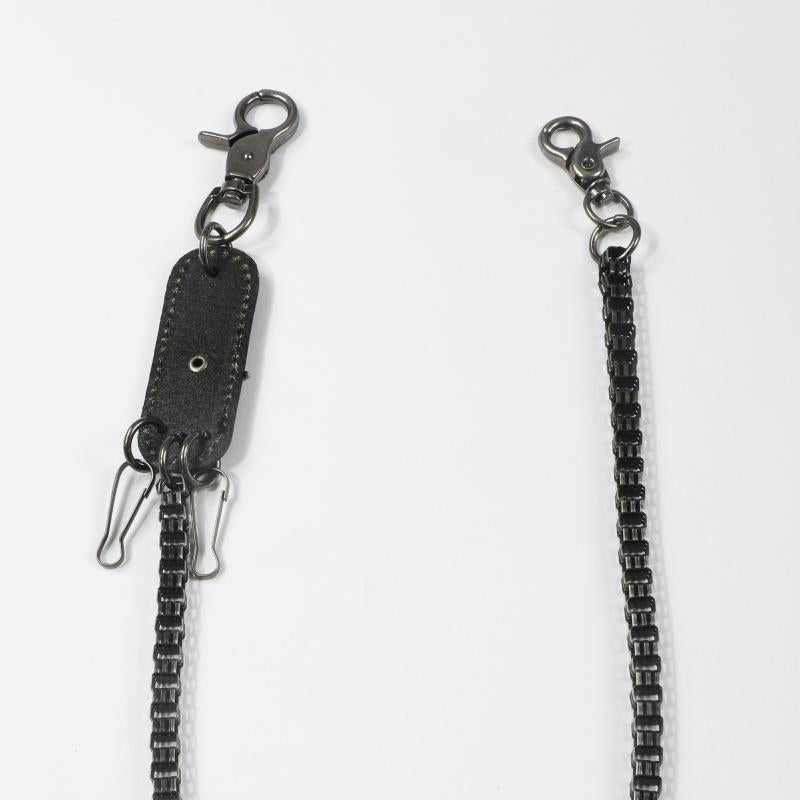 Men's Retro Metal Leaf Leather Card Plaid Waist Chain Pants Chain