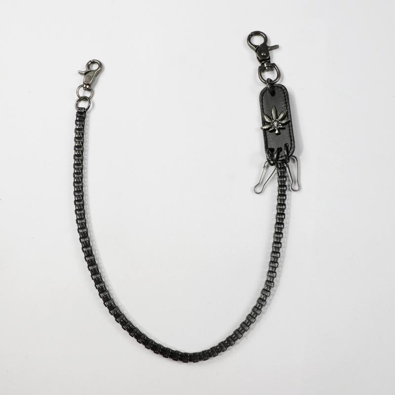 Men's Retro Metal Leaf Leather Card Plaid Waist Chain Pants Chain