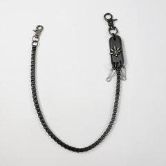 Men's Retro Metal Leaf Leather Card Plaid Waist Chain Pants Chain
