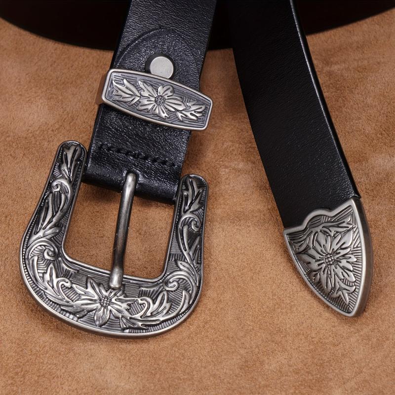 Carved Needle Buckle Retro Belt for Men