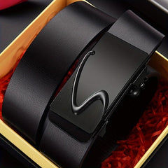 Men's Smooth Buckle PU Leather Belt for Business Travel