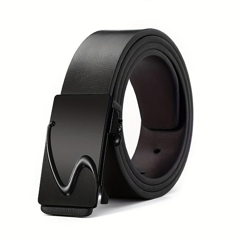 Men's Smooth Buckle PU Leather Belt for Business Travel
