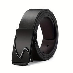 Men's Smooth Buckle PU Leather Belt for Business Travel