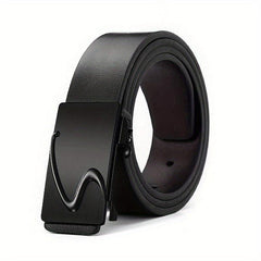 Men's Smooth Buckle PU Leather Belt for Business Travel