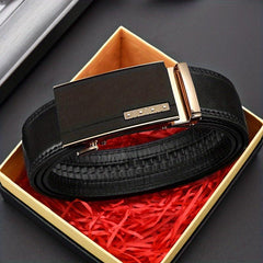 Men's PU Leather Belt Automatic Buckle Pants Belts for Business Daily